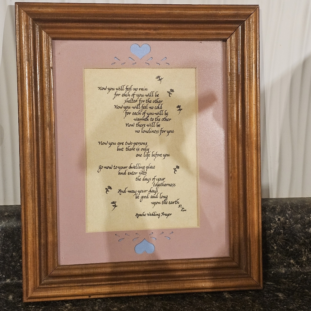 American Indian Apache Wedding Song Poem Caligraphy Wall Art Print Vintage Frame